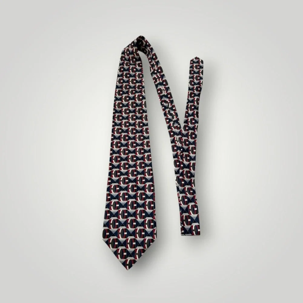 Zylos George Machado Necktie Vtg Blue Geometric Italian Silk Abstract Business